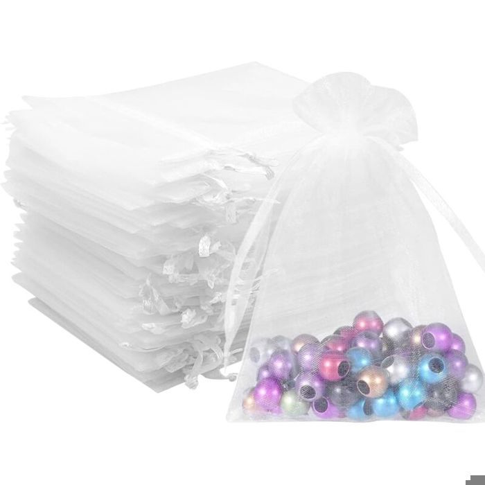 100pcs Pochettes en Organza Blanc 10x12cm Sacs en Organza Transparent avec  Cordon de Serrage pour Petits Objets Cadeaux Bijoux E