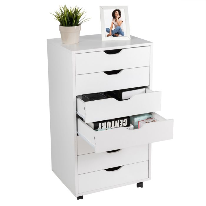 COSTWAY Caisson Bureau à roulettes 7 Tiroirs Meuble Rangement pour Papier Document Lettre 48 x 40 x 89 cm Blanc