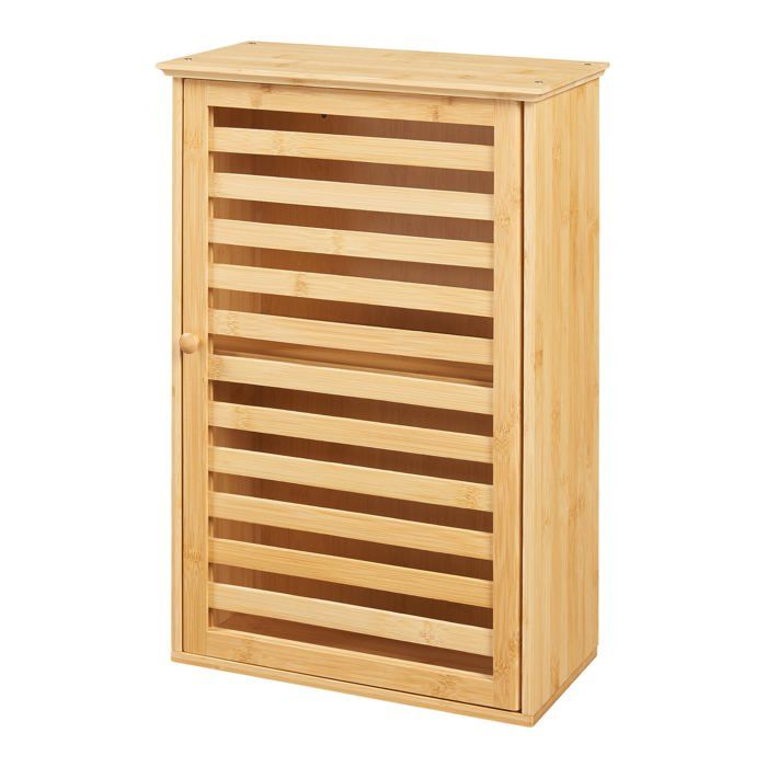 Armoire murale - HELLOSHOP26 - Salle de bain - 2 compartiments - 54 5 x 37 x 16 cm - Bambou naturel