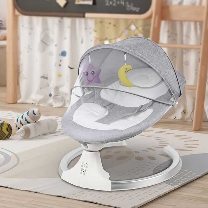 Balancelle Bébé Électrique - Cinq vitesses réglables - Minuterie - Bluetooth/musique-ceinture sécurité-Balancelle Bébé télécommande