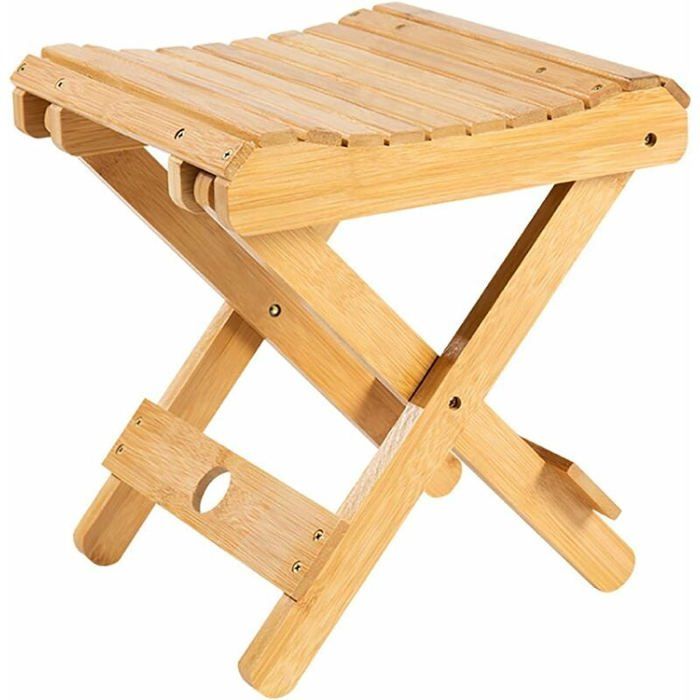 Tabouret pliable - PZCC - 29x28x26 cm - Bois de nanmu naturel - Pliable & portable - Lattes de drainage