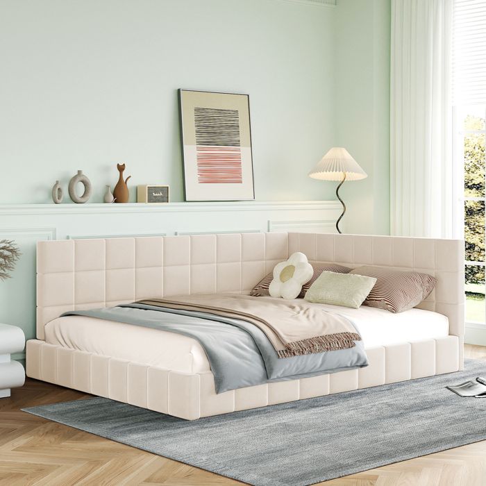 Canapé lit 140x200 cm EVRYAE - avec dossier et accoudoir réversible sommier à lattes sans matelas - Beige