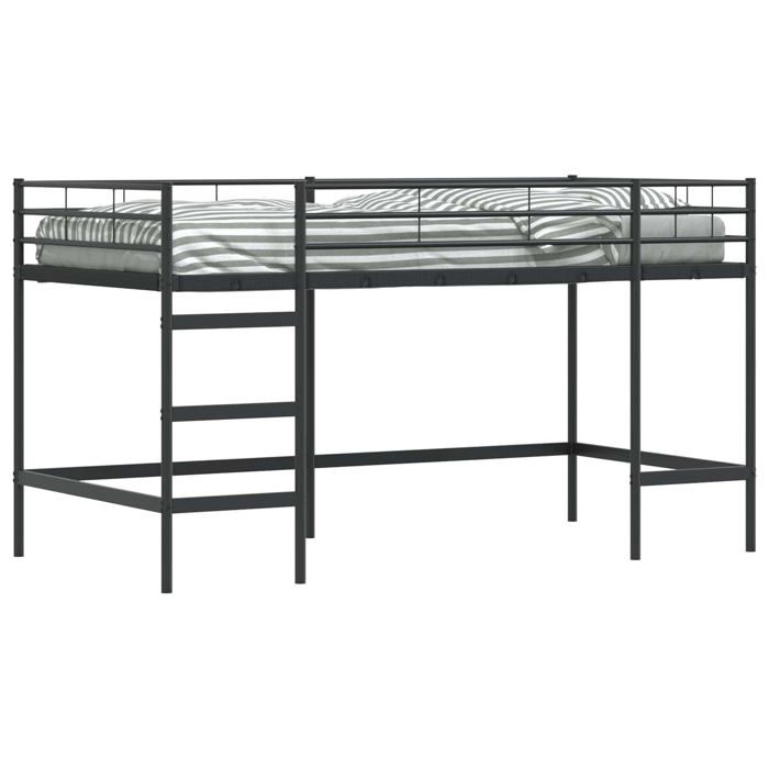 Lit mezzanine pour enfants - vidaXL - Noir - Métal - 90x200 cm - Design moderne - Espace fonctionnel