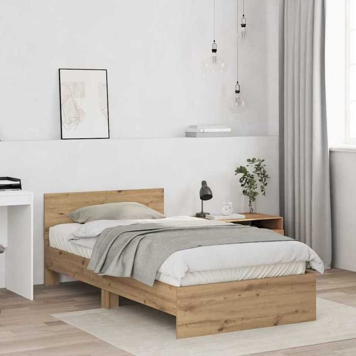Sarazyj®Meuble lit - Marron Cadre de lit - 2 places - Contemporain - avec tête de lit - 2 places - Contemporain - chêne artisanal -