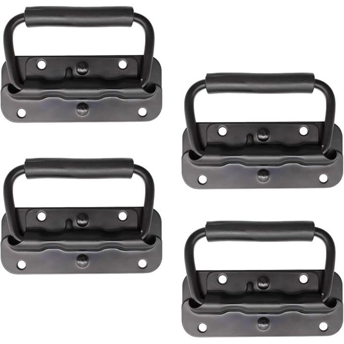 Lot de 4 poignées pliantes à ressort en acier inoxydable (noires) 100 mm pour porte pliante pour boîte à outils ou armoi