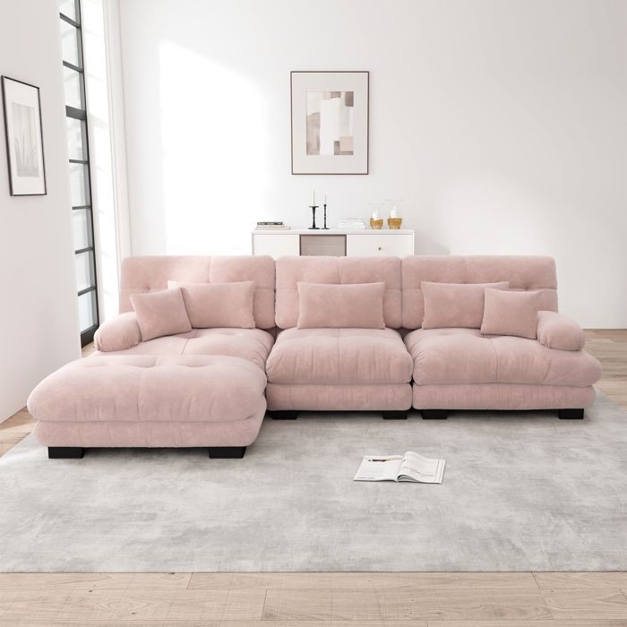 Canapé dangle nuage canapé 3 places en chenille avec coussins et pouf canapé capitonné avec accoudoirs pour salon ROSE