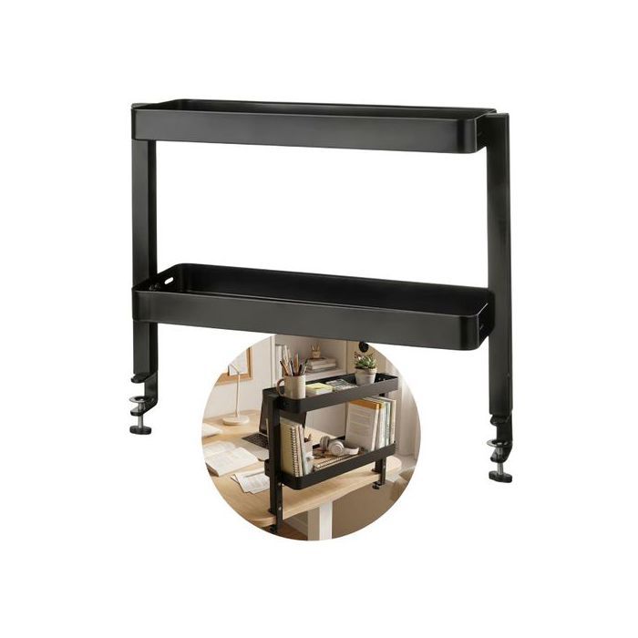 VATTENKAR Étagère de bureau noire à deux niveaux organiseur métallique 49x15 cm IKEA