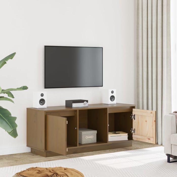En PromotionMeuble TV CHIC - CLOUD - Meuble Télé Bas - CABINET/BANC TV - Marron miel 110 5x35x44 cm - Bois de pin massif 6734780