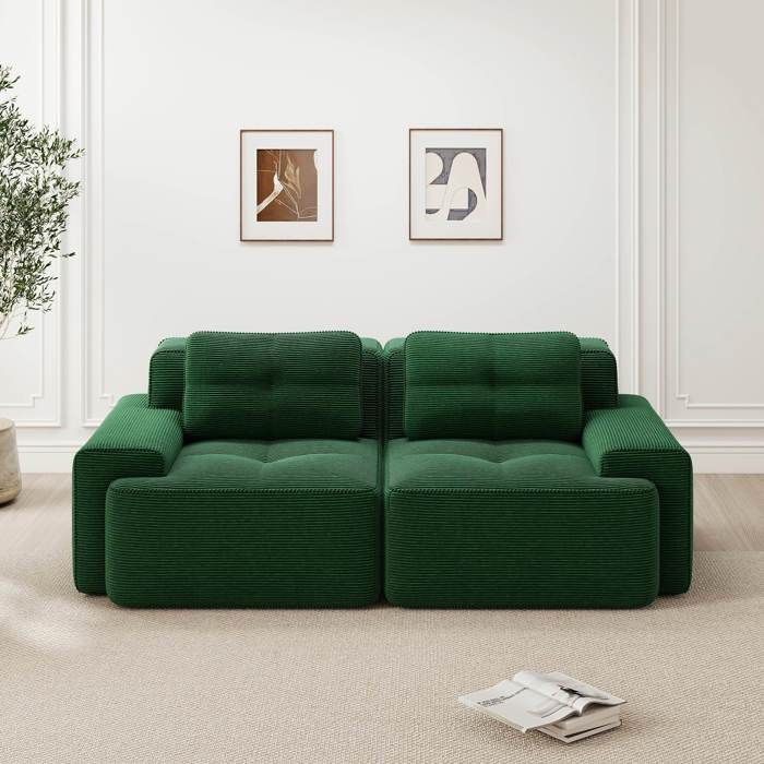 Canapé 2 places en velours côtelé 204 x 104 x 69 cm Canapé moderne Design antidérapante larges mains courantes Vert