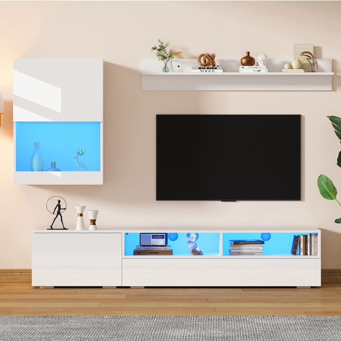 SENVIRO Meuble TV mural LED laque brillante 175x39x34cm blanc