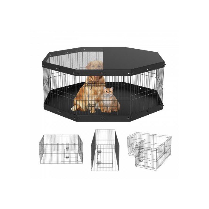 Parc pour Chien 61 cm Enclos Lapin Chat Chiot avec Couverture Supérieure et Tapis Clôture pour Petits et Moyens Animaux