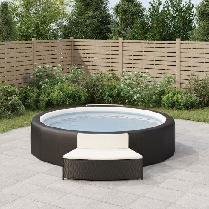 Haut de gamme Bancs de spa avec coussins lot de 2 noir résine tressée_01_369