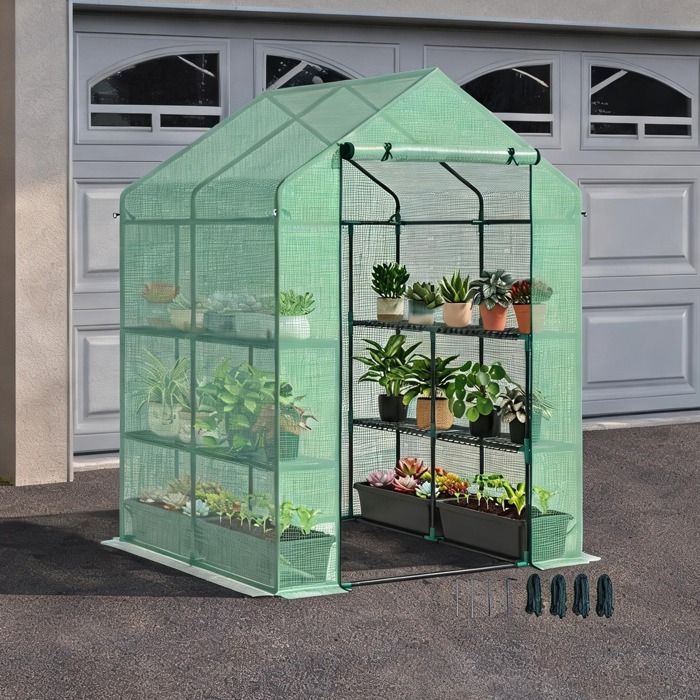 Serre de balcon 3 niveaux avec 8 étagères en acier et bâche PE 140 g/m² vert 143 x 138 x 190 cm