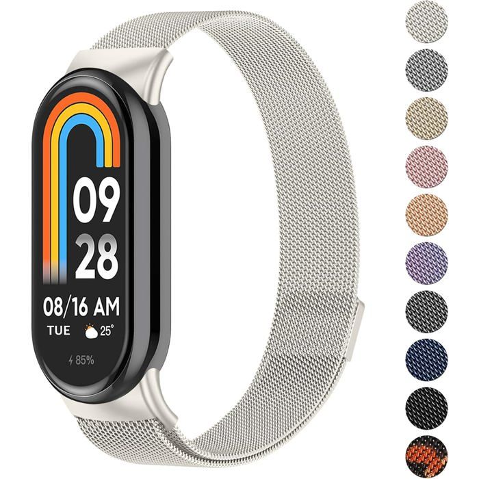 Bracelet Métal Xiaomi Mi Band 8/9/10 Acier Inoxydable Souple Longueur Réglable Respirant Compatible Smart Band
