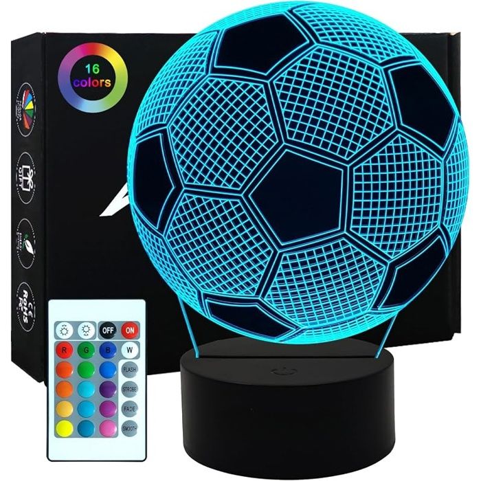 Lampe 3D Football Veilleuse pour enfants décoration pour chambre de garçon article de sport 16 couleurs LED avec télécommande