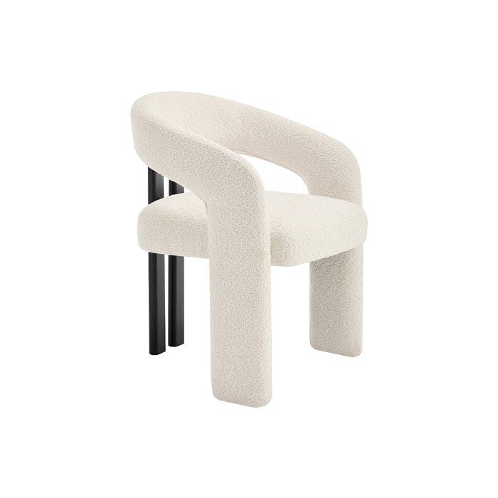 Chaise avec accoudoirs en tissu bouclette et bois dhévéa noir - Blanc - NORETI
