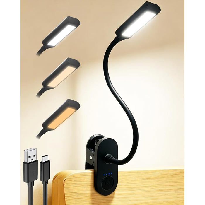 Lampe de lecture pour lit mpe pince batterie pour chambre coucher Lampe de bureau LED avec batterie de 3500 mAh Noir
