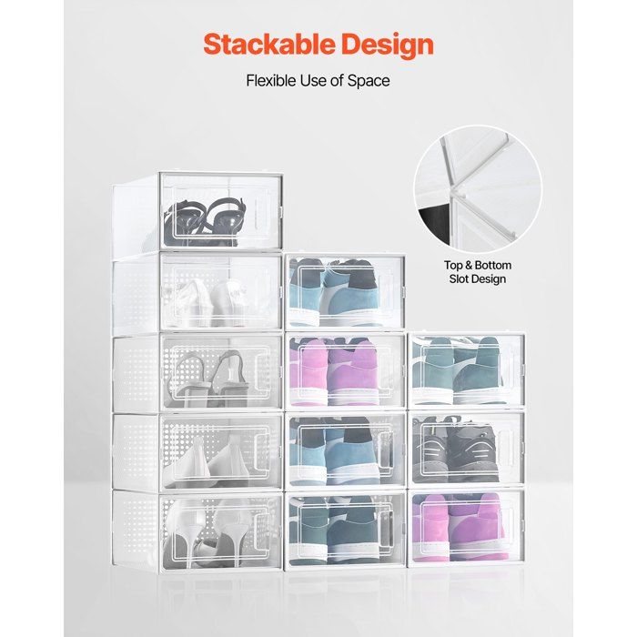 Boîtes à Chaussures Empilables Lot de 12 Rangement Chaussures jusqu’à la Pointure US 11 Organisateur Modulaire en Plastique Accè…