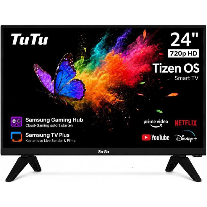 TV TU24Q1H T8 Smart TV 24 Pouces 60cm Sans Bord Tizen OS WiFi Bluetooth App Store AirPlay Triple Tuner DVB T T2 C S S2 Plus
