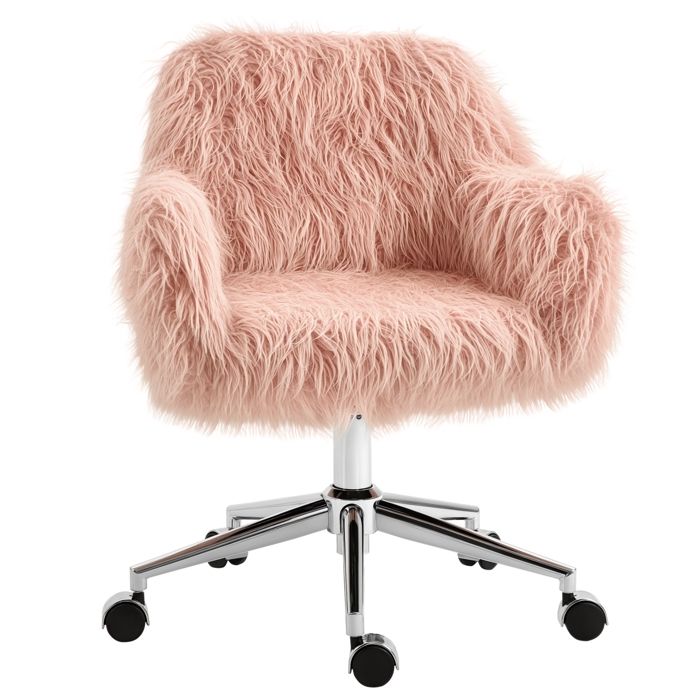 Chaise de bureau - Fauteuil de coiffeuse - Hauteur ajustable - Rembourrage mousse - Rose et argent - 57 x 60 x 85 cm - ZENLINKJH