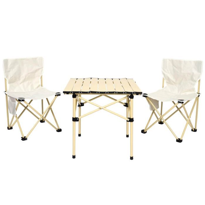 FOLDY - Set de Camping 1 Table Basse et 2 Fauteuils Pliables avec Sac de Transport