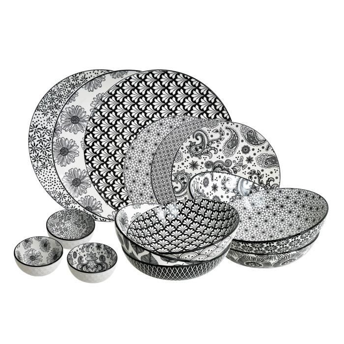 Service De Table Esme 12 Pièces - Porcelaine élégante Pour 4 Personnes - Design Fleuri