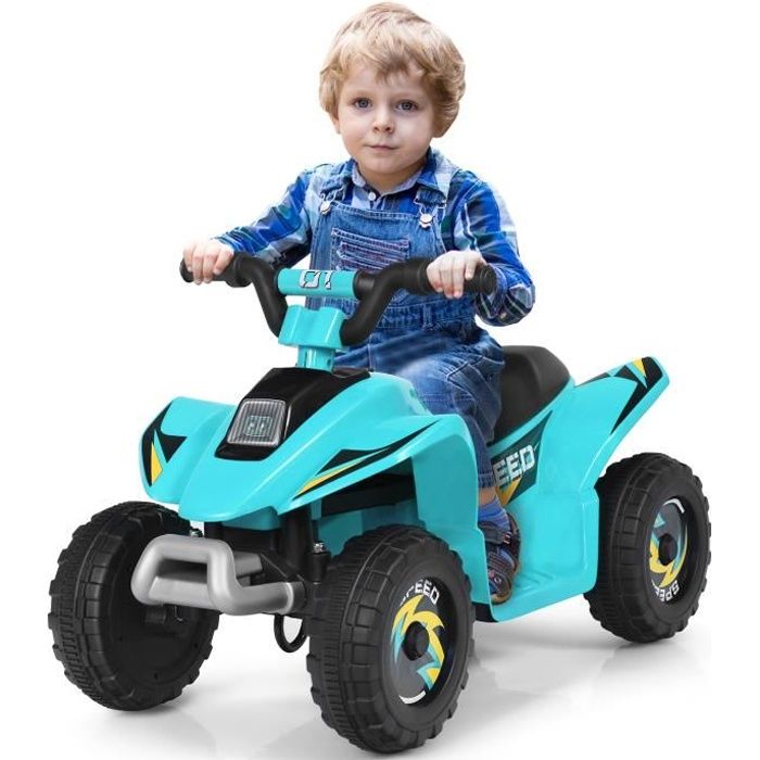 DREAMADE Quad &Eacute;lectrique Enfants  - Bouton Avant/Arri&egrave;re - 4 Roues Antid&eacute;rapantes - Bleu 