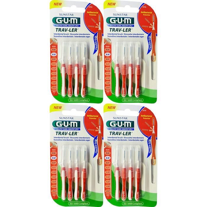 Brossettes Interdentaires GUM Trav-ler 0,8 Mm - Lot De 4, Neuf, Rouge
