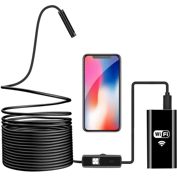 Endoscope WiFi Sans Fil 1200P HD - Caméra D'Inspection 8mm étanche IP68 - Compatible Smartphone IOS/Android - Câble 10m Semi-Rigide