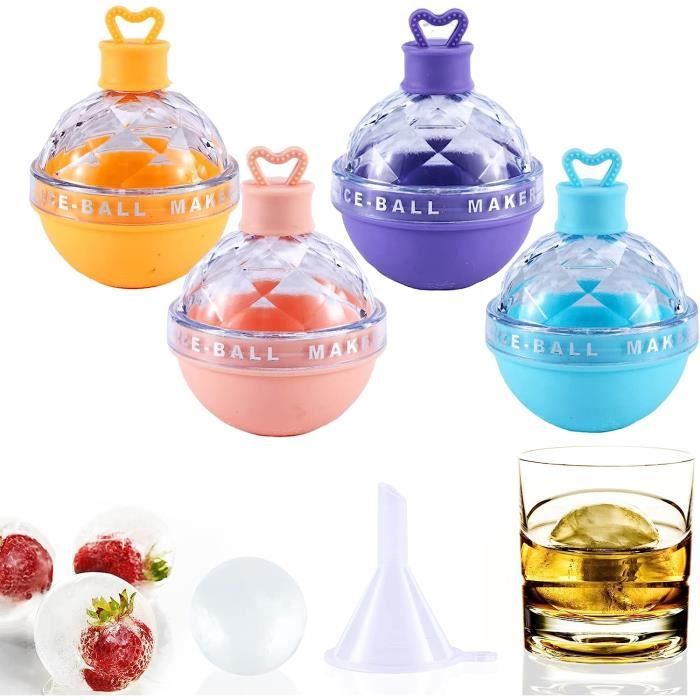 Moule A Glacon Boule Lot De 4 Moules à Glaçons Sphériques Silicone - Glaçons Ronds 6cm Pour Whisky - Couvercle Entonnoir 2-en-1 Moules Glaçons