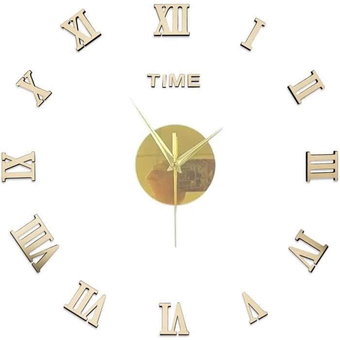 Horloge Murale Géante Industrielle En Bois Vintage - 50x50 Cm, Silencieuse, Pile AA, Or