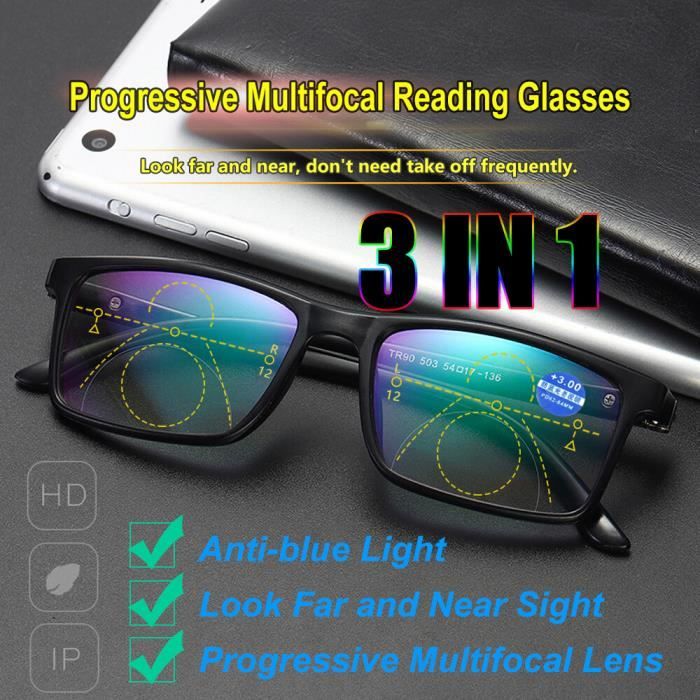Lunettes de lecture bifocales progressives,anti-lumière bleue,lunettes de presbytie,lunettes de vue de près et de - Strength
