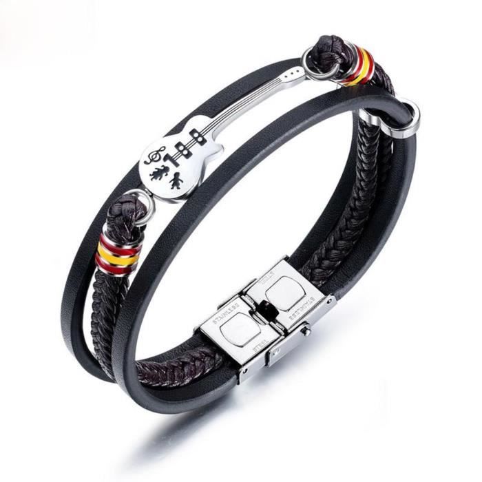 Bracelet Homme En Cuir Et Acier - Style Vintage Avec Ancre - Multilayer Pour Un Look Casual Et élégant