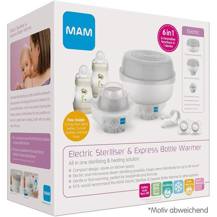 Mam Sterilisateur 6 En 1 Et Chauffe Biberon Pour Bebe Avec 1 Biberon Anti Colique Mam Easy Start 160 Ml Et 1 Tetine Mam Start Cdiscount Puericulture Eveil Bebe