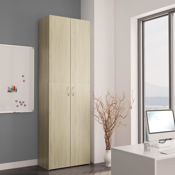 armoire de bureau - kai - chêne sonoma - 2 portes - 5 étagères - 60x32x190 cm