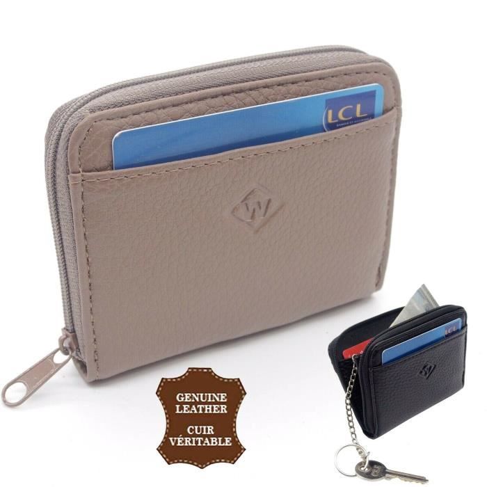 Porte Monnaie Porte Cartes Hommes Femmes Cuir Veritable Taupe
