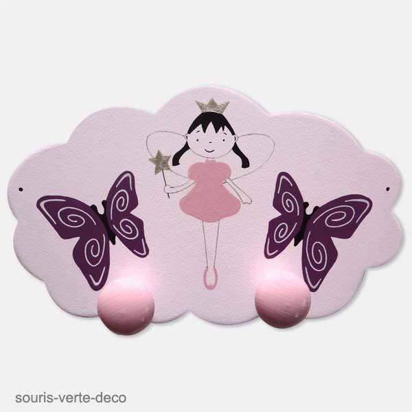 Porte Manteaux Mural Fee Rose Et Papillons Patere Chambre Fille Deco Chambre Enfant Et Bebe Cadeau Naissance Cdiscount Maison