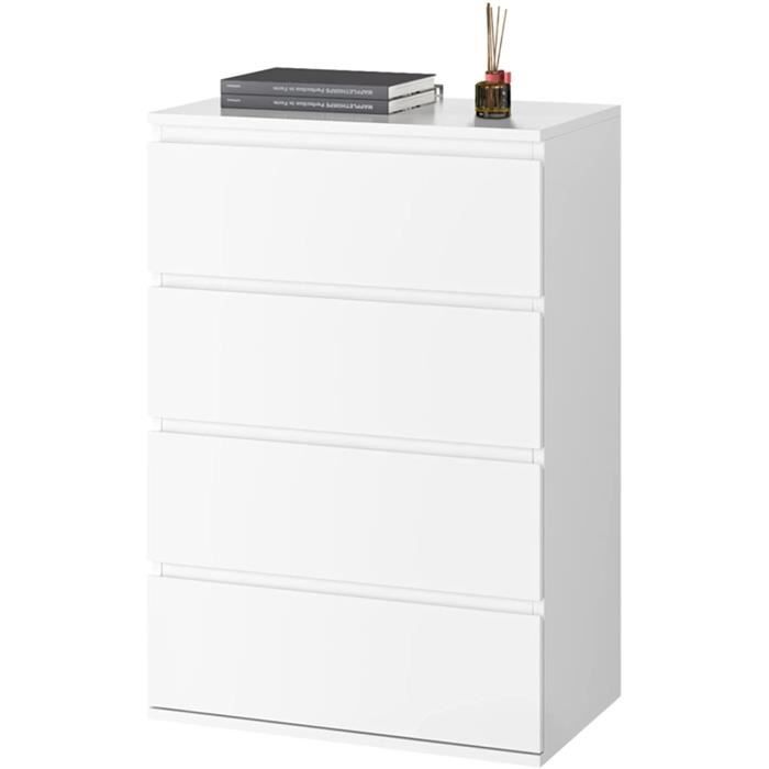 Commode Avec 4 Tiroirs, Commode Pour Salon, Chambre à Coucher, Blanc
