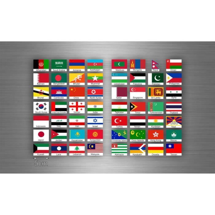 Planche autocollant sticker drapeau pays asie r1