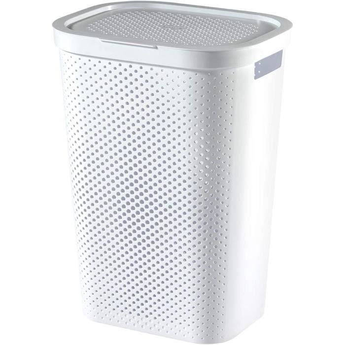 Curver - Coffre à Linge Infinity Dots 60L - Blanc - Design Scandinave - 44x36x61cm