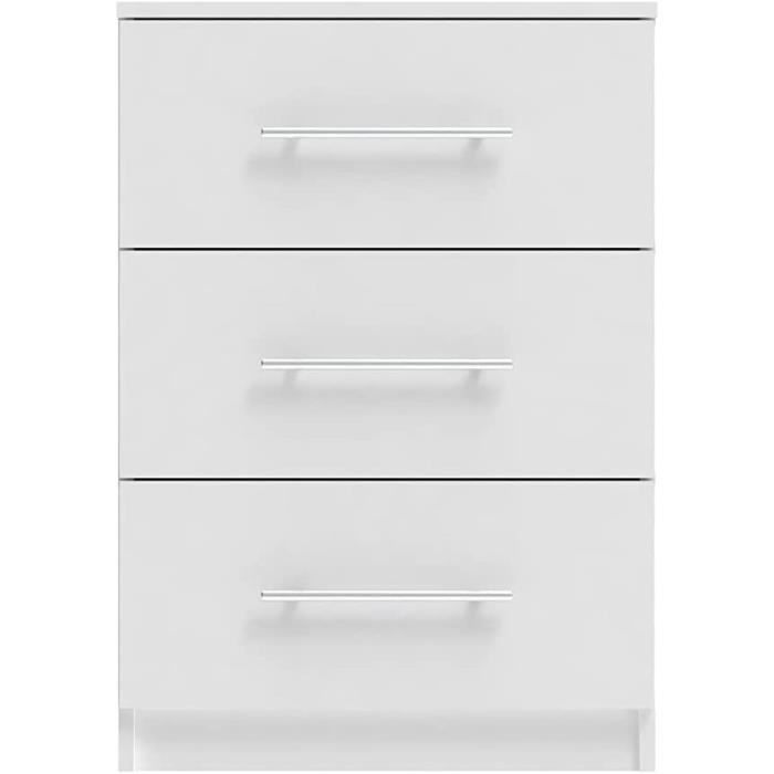 Hzuaneri Table De Chevet Lot De 2 Avec 3 Tiroirs, Table D'Appoint Avec Station De Charge Et LED, 2 Prises CA Et 2 Ports USB Pour Chambre à Coucher, Salon, Blanc NS40103X