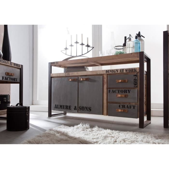 Buffet industriel - Bois massif de manguier brut - Fer et bois imprimé - FACTORY #143