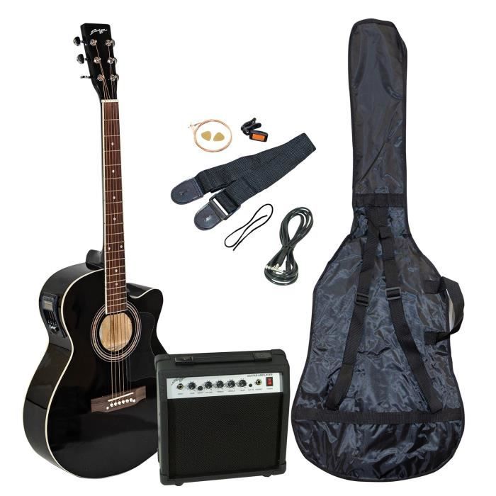 Johnny Brook Kit guitare semi-acoustique avec amplificateur 20 W Noir