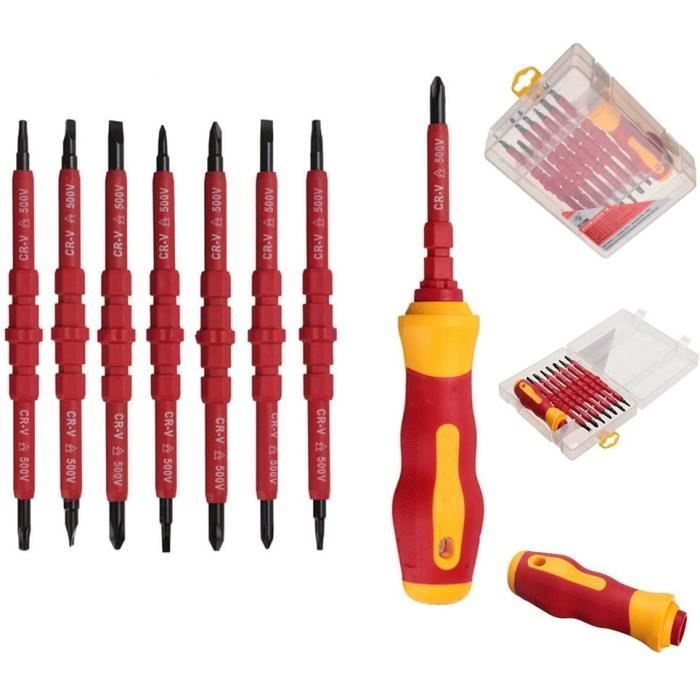 Coffret 7 Tournevis Électricien Isolé Tournevis testeur 500V avec Poignée  Tournevis Isolant Magnétique Outils de Réparation - Cdiscount Bricolage