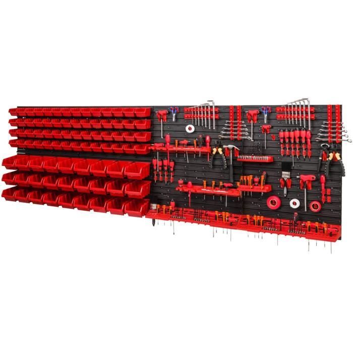 étagère murale pafen - 83 caisses empilables et porte-outils - rouge