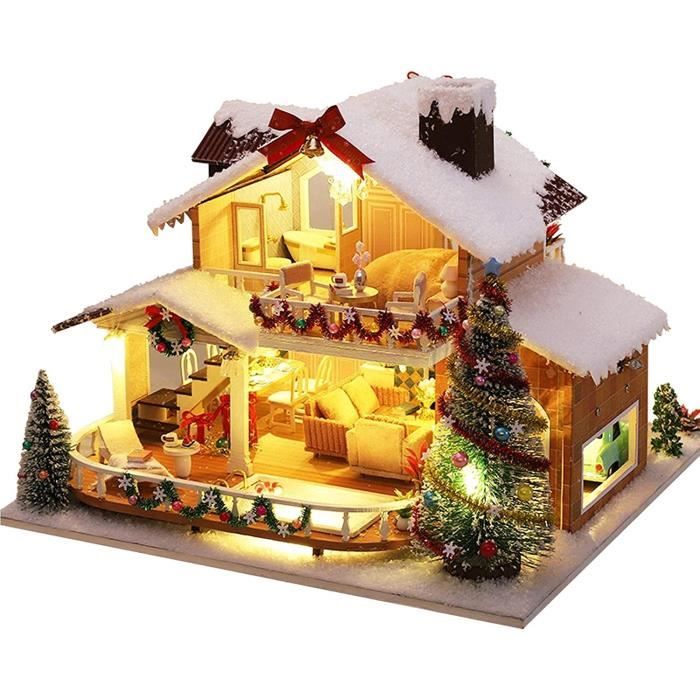 À faire soi-même montage Miniature Bois Maison De Poupée Kit DEL Enfants Noël 