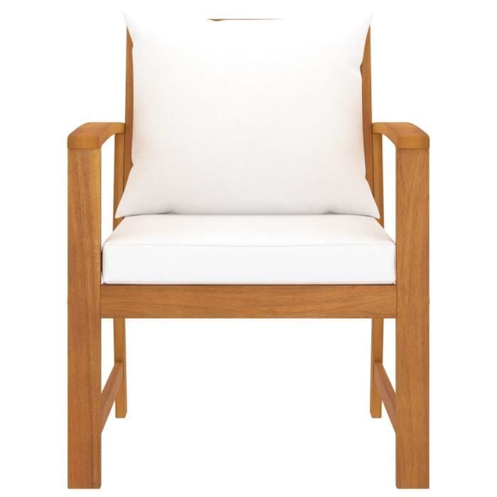 Lot de 2 Chaises de jardin Fauteuil de Jardin - Bois dacacia massif - Coussin crème