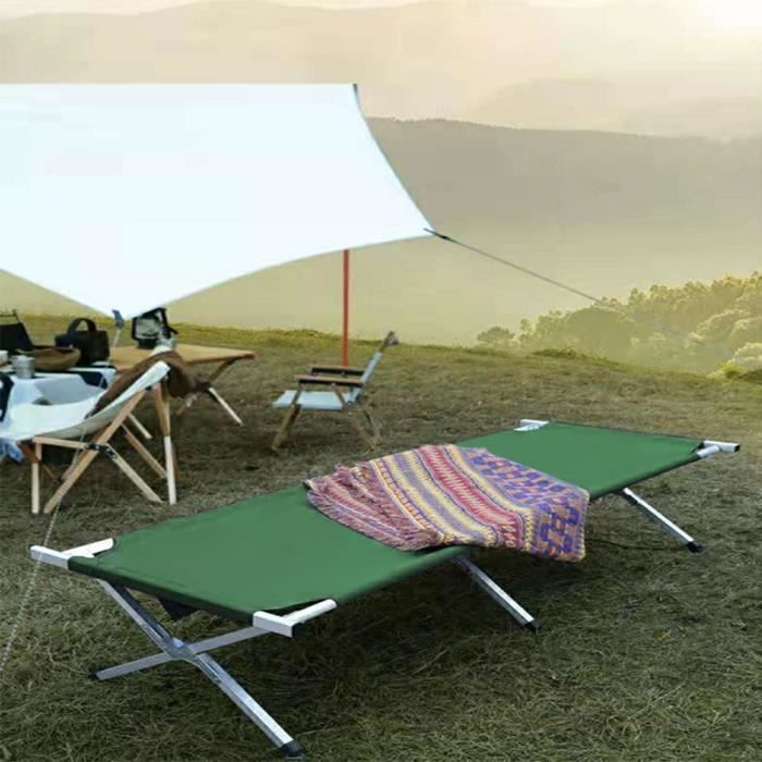 Lit De Camping Ultraléger Pour Adultes Lit Pliant Portable Avec Poche Laterale Sac De Transport Lit Compact Pour Randonnee 150kg Noir