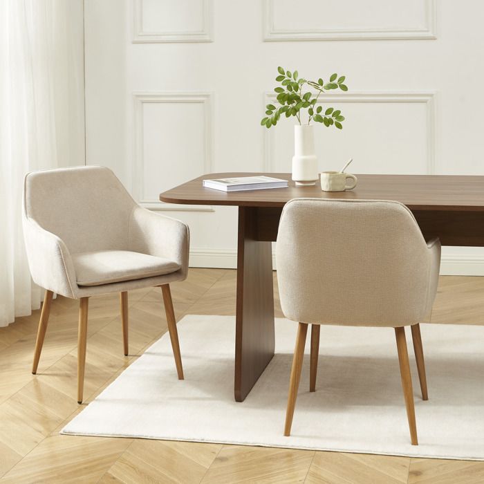 Lot de 2 fauteuils KALLI tissu grège pieds métal finition bois Lot de 2 fauteuils KALLI tissu grège pieds métal finition bois