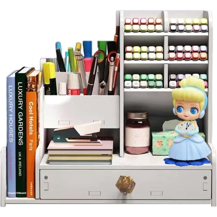 Organisateur Bureau 3 Compartiments Kingfom - Pot à Crayons En Cuir Synthétique - Rangement Stylos, Ciseaux, Téléphone